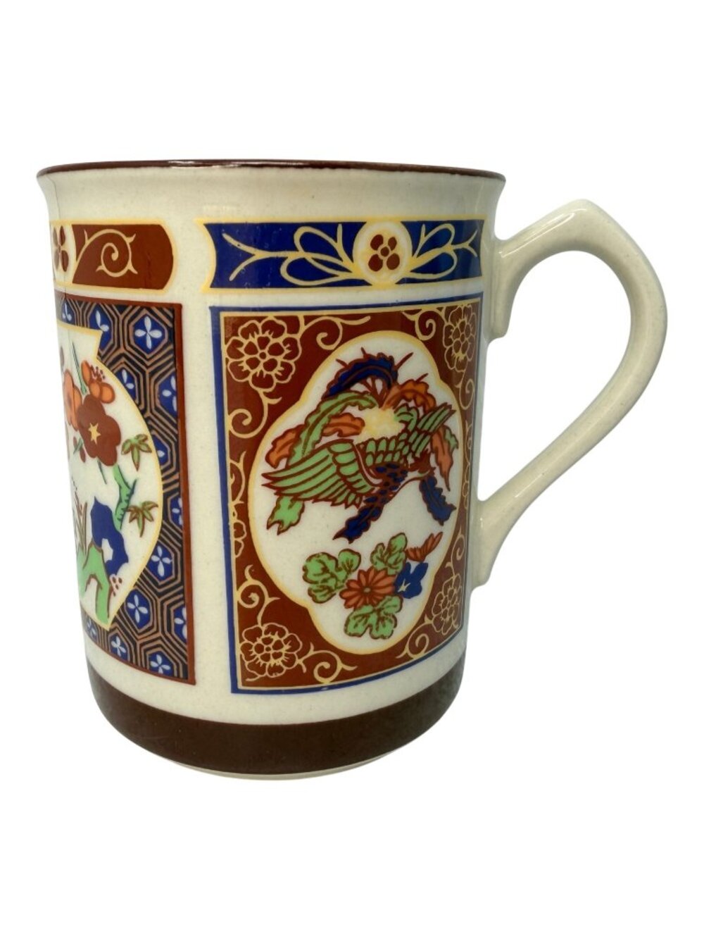 Vintage Imari Style Ceramic Mug Japanese Inspired Floral Bird Coffee Cup‎ 1980s
